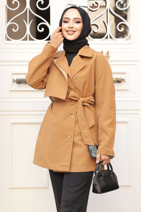 Modest Sunuff Colored Trench Coat 19024TB - NEVA STYLE