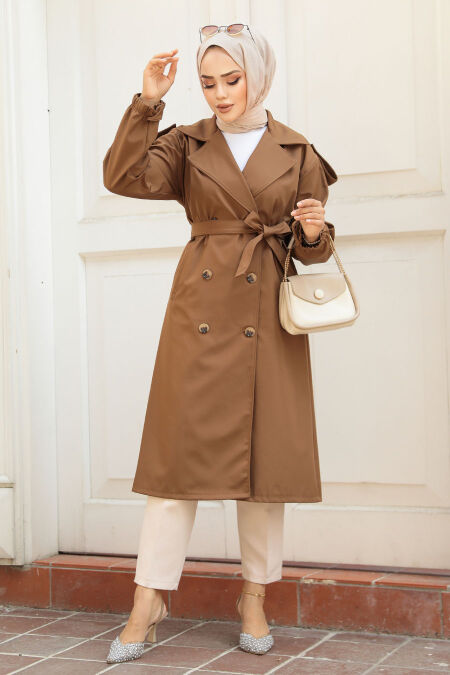 Modest Sunuff Colored Trench Coat 647TB - NEVA STYLE