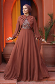 Modest Terra Cotta Evening Gown 25886KRMT - 1