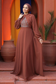 Modest Terra Cotta Evening Gown 25886KRMT - 3