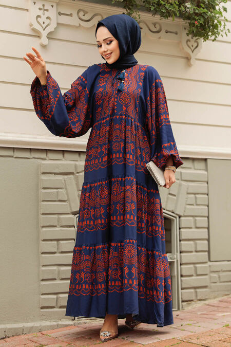 Modest Terra Cotta Floral Dress 11270KRMT - NEVA STYLE