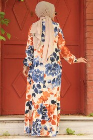 Modest Terra Cotta Floral Long Dress 15729KRMT - 3