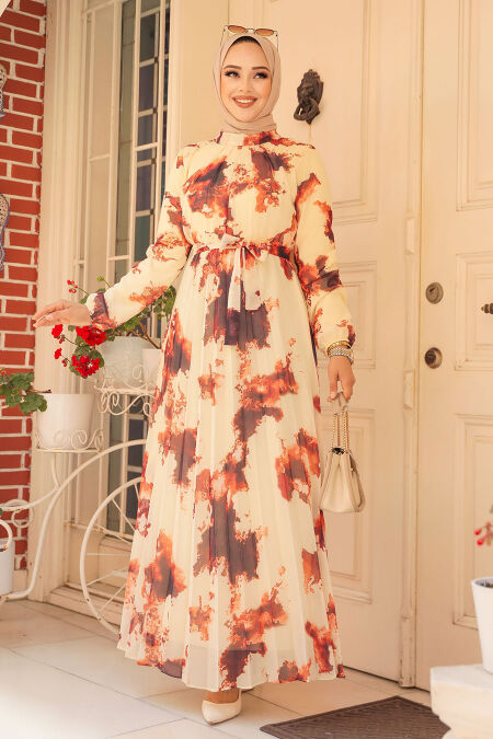 Modest Terra Cotta Long Dress 34461KRMT - NEVA STYLE