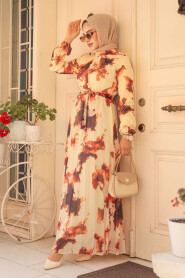 Modest Terra Cotta Long Dress 34461KRMT - 3