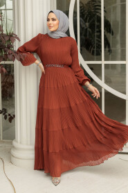 Modest Terra Cotta Ruffle Dress 44761KRMT - 2