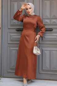 Modest Terra Cotta Satin Prom Dress 5948KRMT - 1