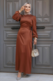 Modest Terra Cotta Satin Prom Dress 5948KRMT - 2