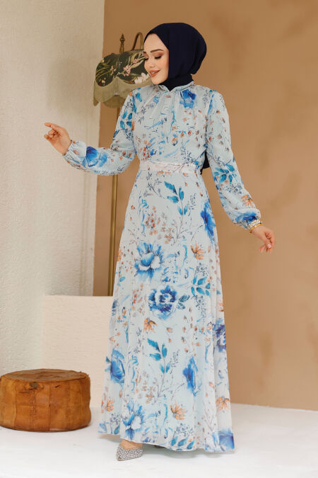 Modest Turquoise Floral Plus Size Dress 27963TR - NEVA STYLE