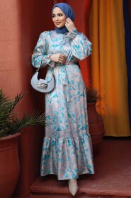 Modest Turquoise Long Sleeve Dress 60901TR - 2