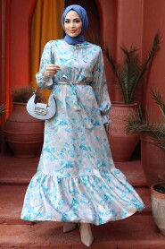 Modest Turquoise Long Sleeve Dress 60901TR - 1