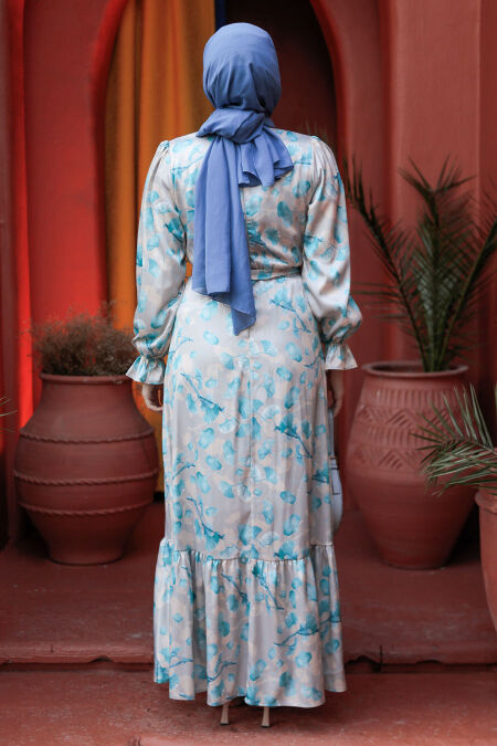 chinese dress ladies Turquoise Long Sleeve A-Line Penni Mini Dress