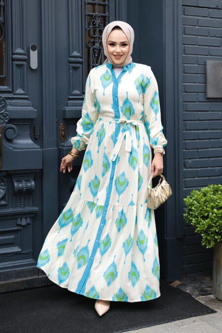 Modest Turquoise Pastel Dress 23926TR - NEVA STYLE