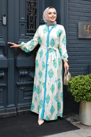 Modest Turquoise Pastel Dress 23926TR - 2