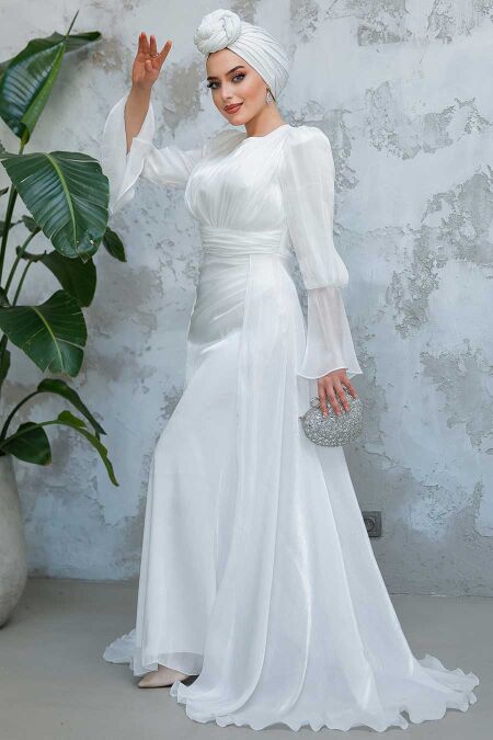 Modest White Bridesmaid Dress 4986B - NEVA STYLE