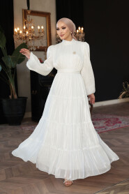 Modest White Bridesmaid Dress 52981B - 2