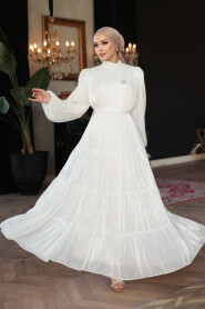 Modest White Bridesmaid Dress 52981B - 1