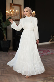 Modest White Bridesmaid Dress 52981B - 4
