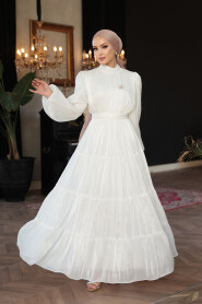 Modest White Bridesmaid Dress 52981B - 3