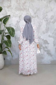 Modest White Coral Floral Long Dress 50812BMR - 3