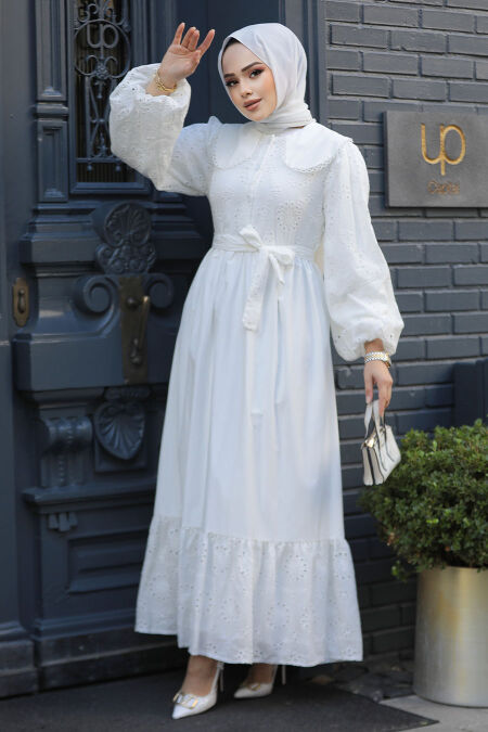 Modest White Dress For Women 10034B - NEVA STYLE