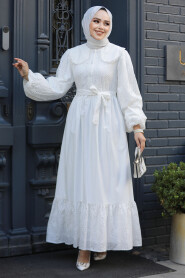 Modest White Dress For Women 10034B - 2