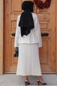 Modest White Dual Skirt Suit 12601B - 3