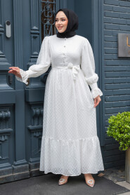 Modest White Eid Dress 13902B - 2
