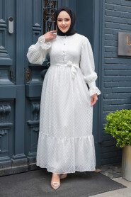 Modest White Eid Dress 13902B 