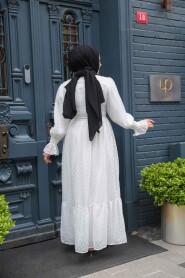 Modest White Eid Dress 13902B - 3