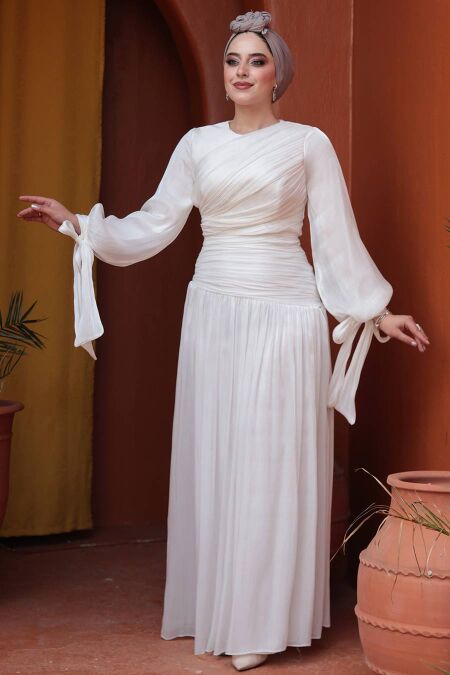 Modest White Evening Dress 53631B - NEVA STYLE