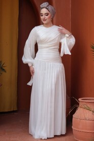 Modest White Evening Dress 53631B - 3