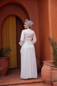Modest White Evening Dress 53631B - 5