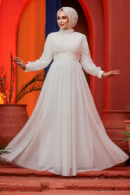 Modest White Evening Gown 46321B - 2