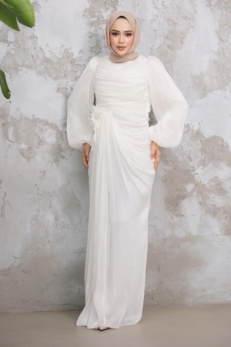 Modest White Evening Gown 51203B - NEVA STYLE