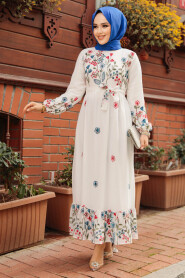 Modest White Floral Dress 23233B - 1