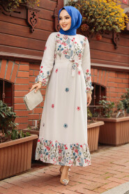 Modest White Floral Dress 23233B - 2