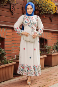 Modest White Floral Dress 23233B - 3