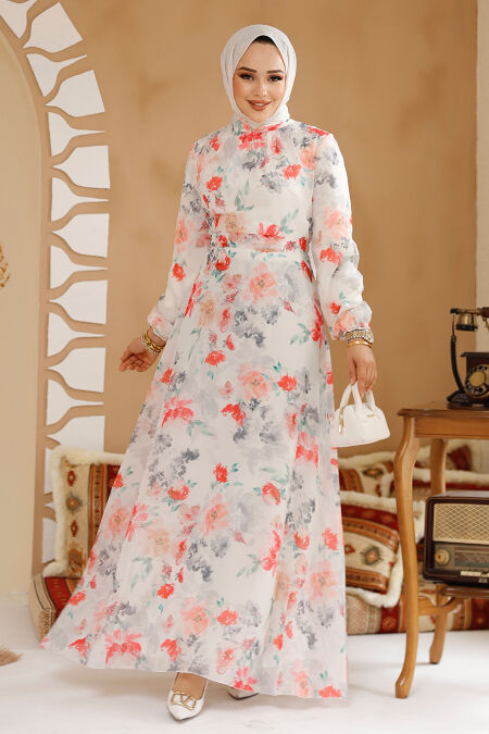  Modest White Floral Plus Size Dress 27964B - NEVA STYLE