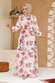 Modest White Floral Plus Size Dress 27965B - 3
