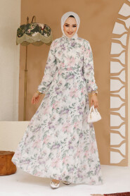 Modest White Floral Plus Size Dress 27980B - 3