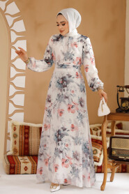 Modest White Grey Floral Plus Size Dress 27962BGR - 3