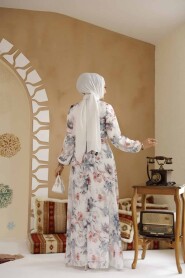 Modest White Grey Floral Plus Size Dress 27962BGR - 4