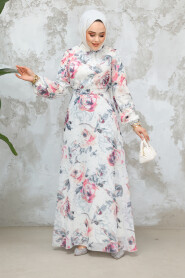 Modest White Grey Floral Plus Size Dress 27986BGR - 2