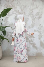 Modest White Grey Floral Plus Size Dress 27986BGR - 3