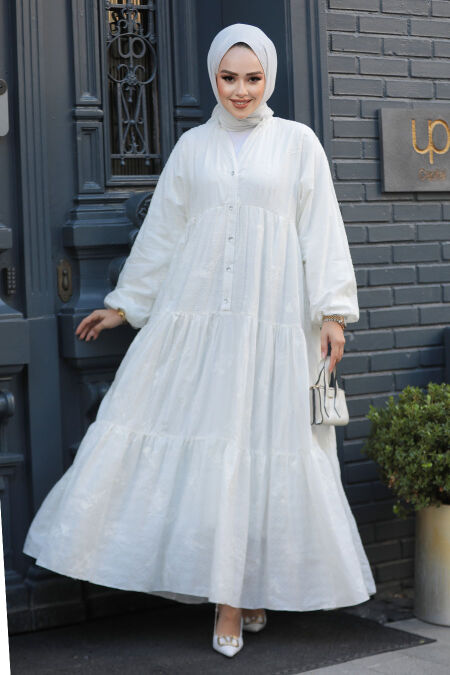 Modest White Long Dress 10002B - NEVA STYLE