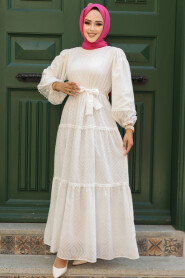 Modest White Long Sleeve Dress 14131B - 1