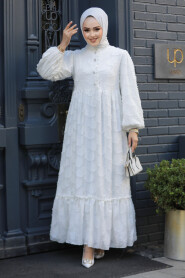 Modest White Maxi Dress 10013B - 2