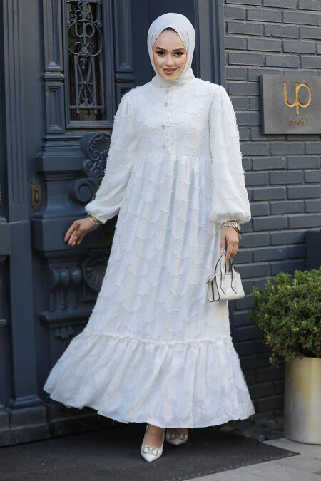 Modest White Maxi Dress 10013B - NEVA STYLE