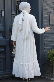 Modest White Maxi Dress 10013B - 3