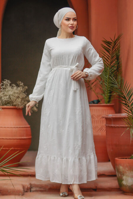 Modest White Maxi Dress 22663B - NEVA STYLE